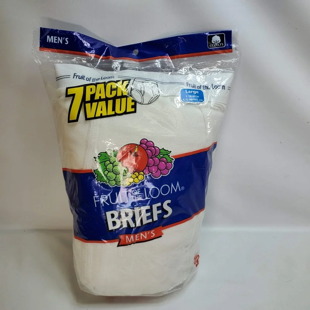 Fruit of the Loom Briefs Mens L White 7 Pack Value Vintage 2005 Cotton NEW